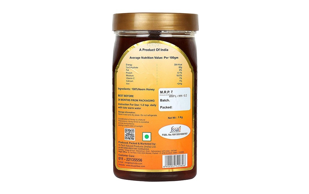 Superbee Neem Honey    Plastic Jar  1 kilogram